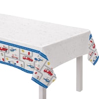 First Responders Rectangle Plastic Reusable Table Cover, White/Red/Blue, 54x96-in, for Birthday Party CloseUp