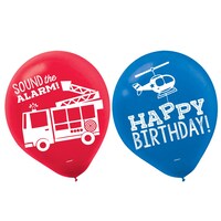 First Responders "Happy Birthday" Round Latex Balloons, Red/Blue, 12-in, 6-pk, for Birthday Party Front_Flat