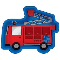 First Responders Fire Truck Paper Disposable Dessert Plates, Blue/Red, 7-in, 8-pk, for Birthday Party Overhead_Flat