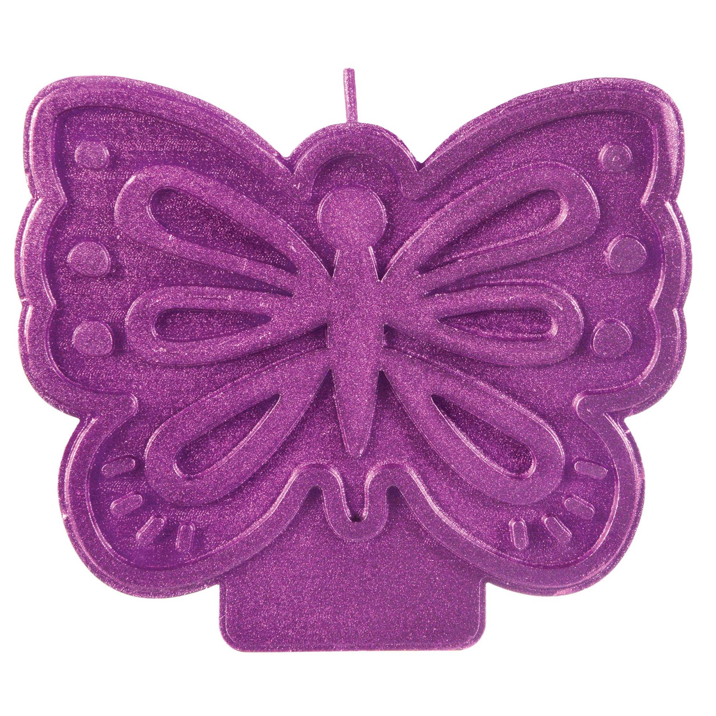 Flutter Butterfly Wax Candle, Purple, 3-in, for Birthday Party Front_Flat