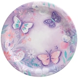 Flutter Butterfly Round Paper Disposable Lunch Plates, Purple, Floral, 9-in, 8-pk, for Birthday Party Overhead_Flat