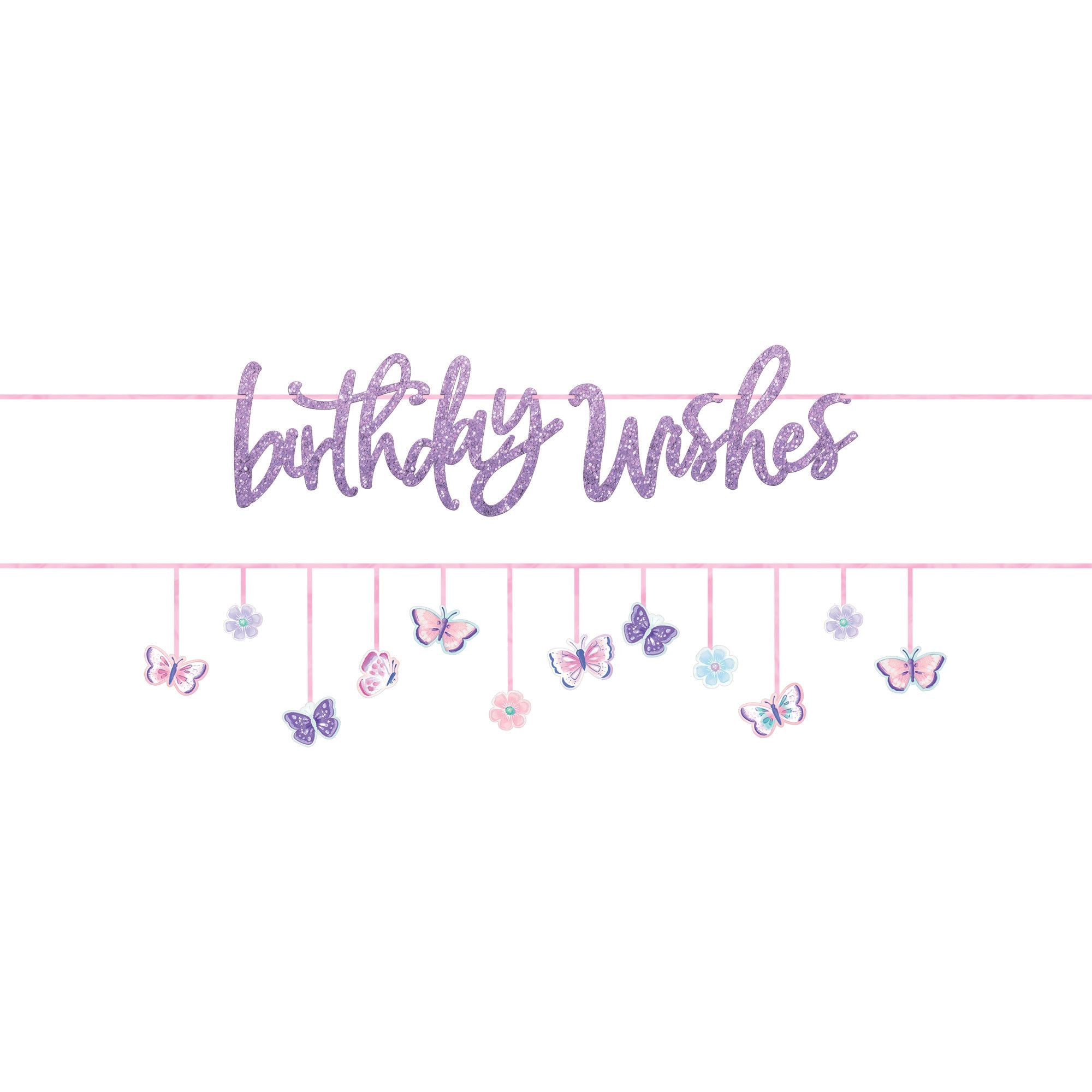 Flutter flutter-birthday-wishes-butterfly-hanging-garland-banner-decoration-purple-10-5-ft-2-pk-for-birthday-party-party-city