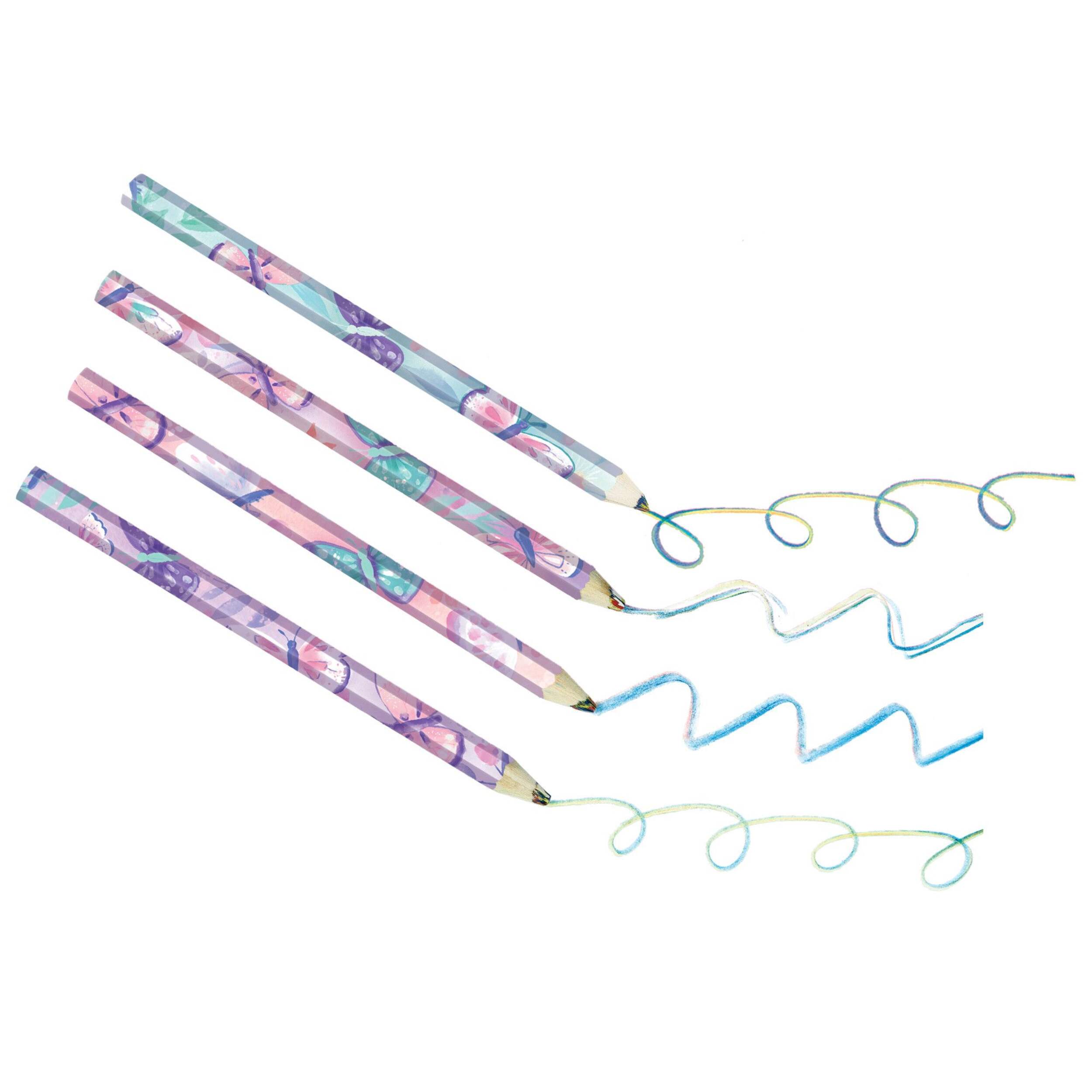 Flutter Butterfly Writing Pencils, Purple/Blue, 4-pk, for Arts & Crafts/Birthday Favour Front_Flat