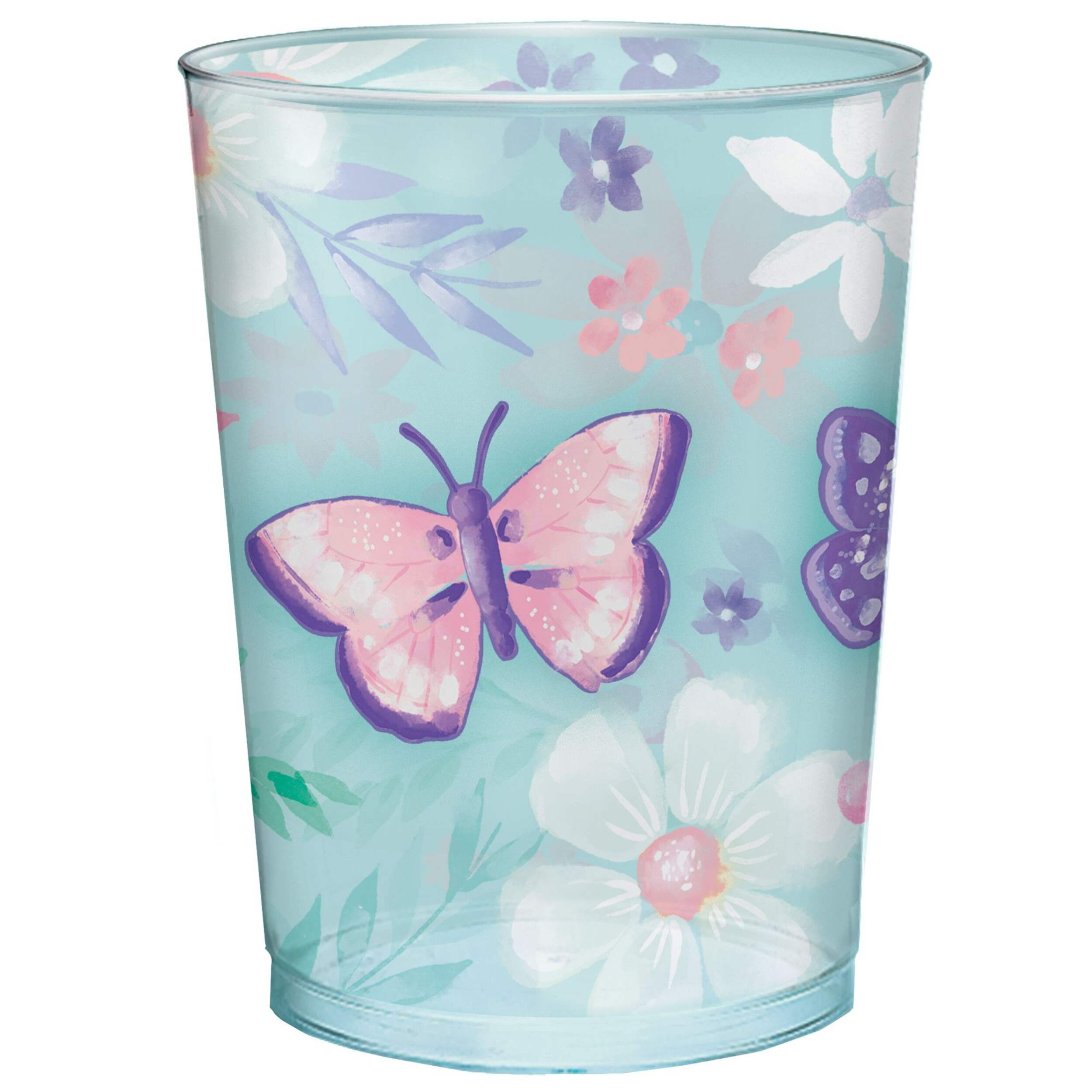 Flutter Butterfly Plastic Reusable Favour Cup, Blue, 16-oz, for Birthday Party Front_Elevated