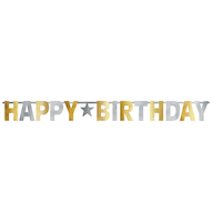 "Happy Birthday" Foil Hanging Garland Banner Decoration, Gold/Silver, 10.75-ft, for Birthday Party