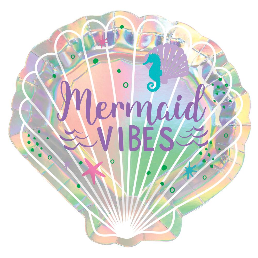 Iridescent Mermaid Wishes Shell-Shaped Dessert Paper Plates, 7-in, 8-pk