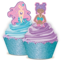 Shimmering Mermaids Cupcake Decorating Kit with Baking Cups & Picks, Blue/Purple, 2-in, 24-pk, for Birthday Party