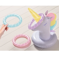 Unicorn Inflatable Ring Toss Game, White/Multi-Coloured, 3-pk, for Birthday/Party Favour Overhead_Plunge