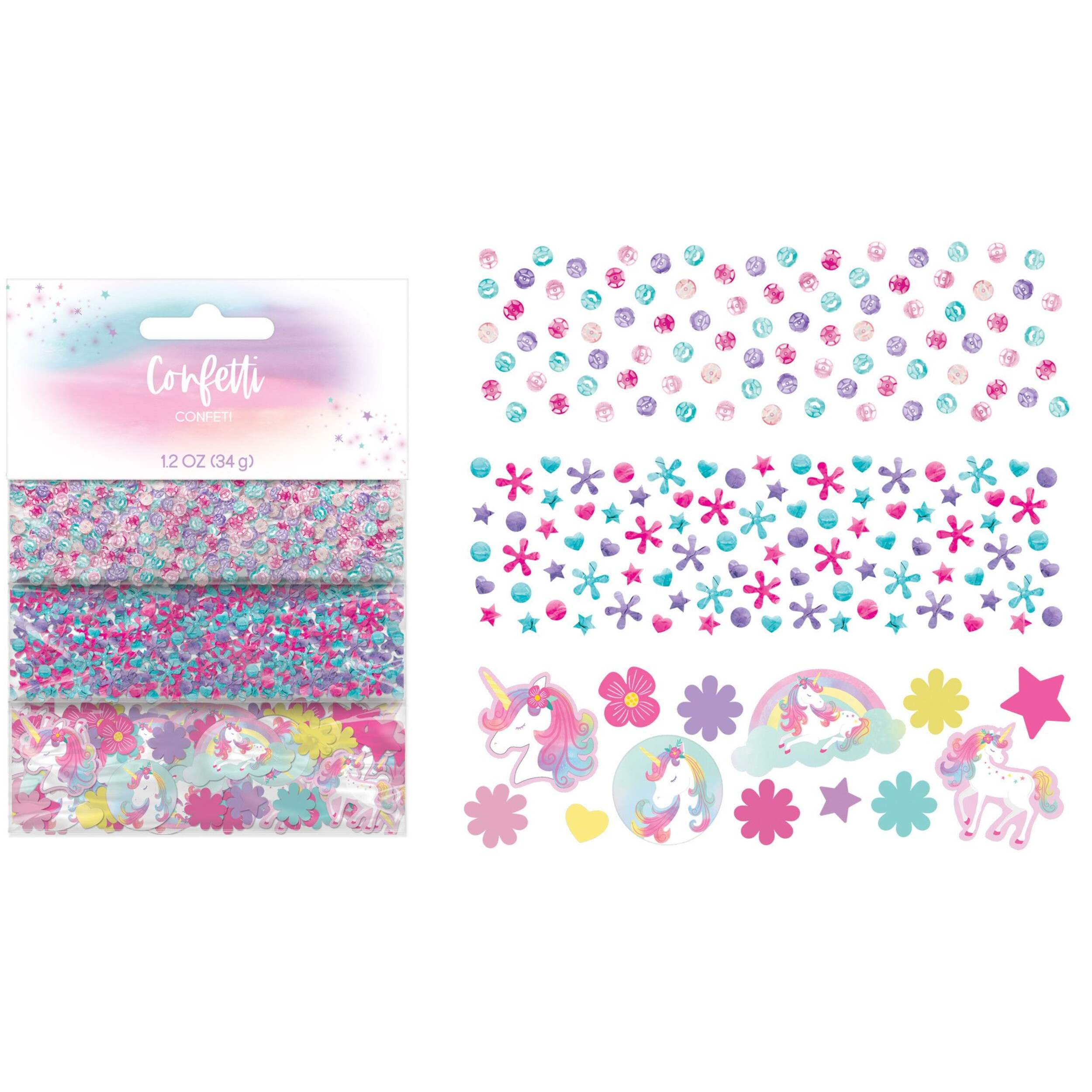 Unicorn Flower & Hearts Confetti Table Scatter Decoration, Pink/Purple/Blue, 1.2-oz, for Birthday Party Front_Flat