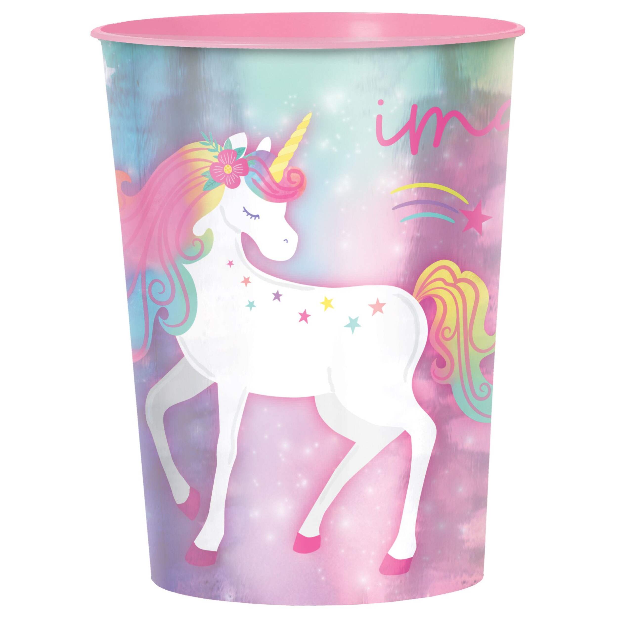 Unicorn Plastic Reusable Favour Cup, Blue/Pink, 16-oz, for Birthday Party Front_Flat