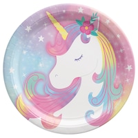 Unicorn Round Paper Disposable Dessert Plates, Pink/Blue, 7-in, 8-pk, for Birthday Party