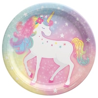 Unicorn Round Paper Disposable Lunch Plates, Pink/Purple, 9-in, 8-pk, for Birthday Party Front_Flat