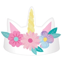 Unicorn Flower Crown with Horn Headband, Multi-Coloured, One Size, 8-pk, Wearable Accessories for Birthdays