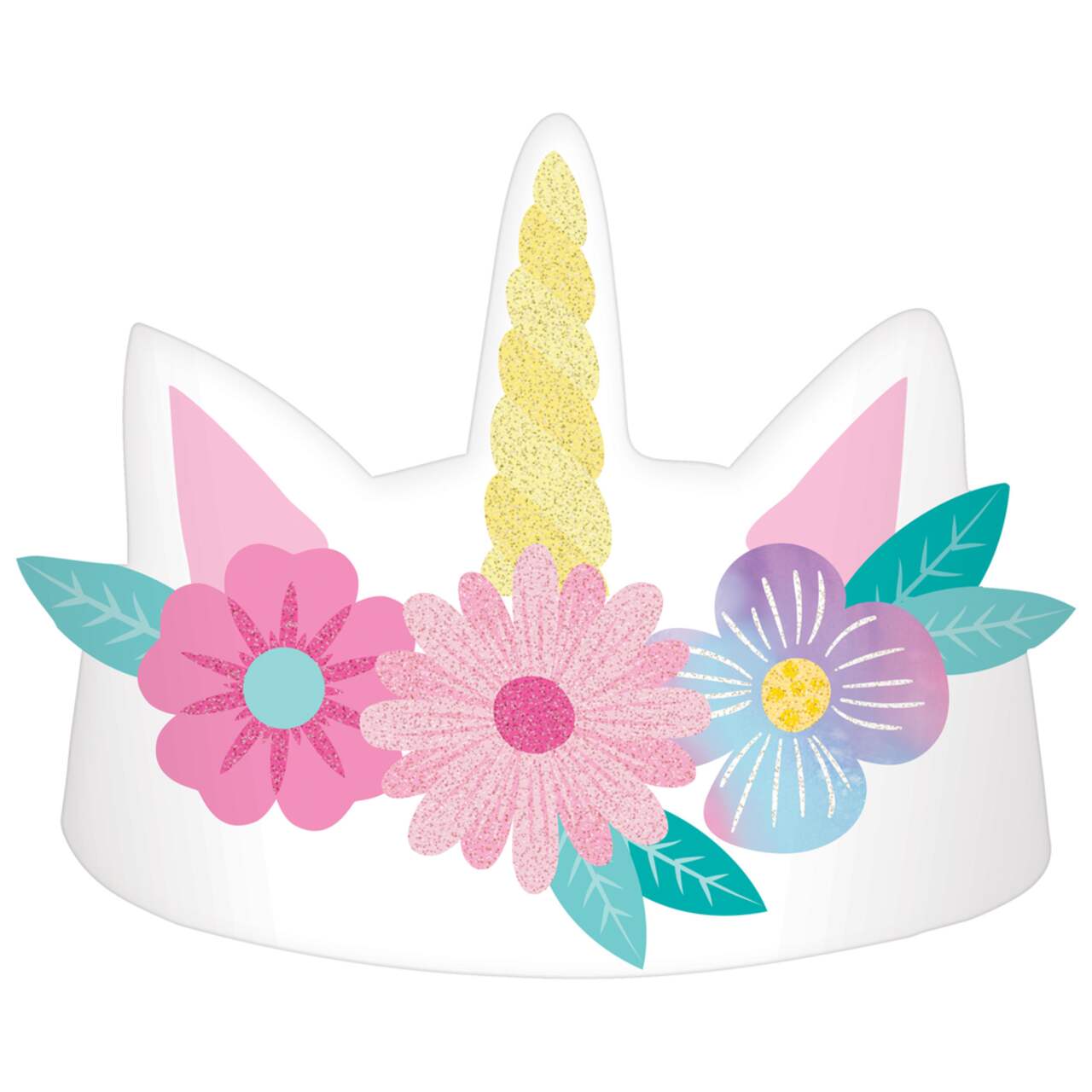 Unicorn Flower Crown with Horn Headband, Multi-Coloured, One Size, 8-pk,  Wearable Accessories for Birthdays