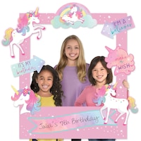 Unicorn "It's my Birthday" DIY Customizable Photo Frame Decoration, Pink, 35-in, for Birthday Party