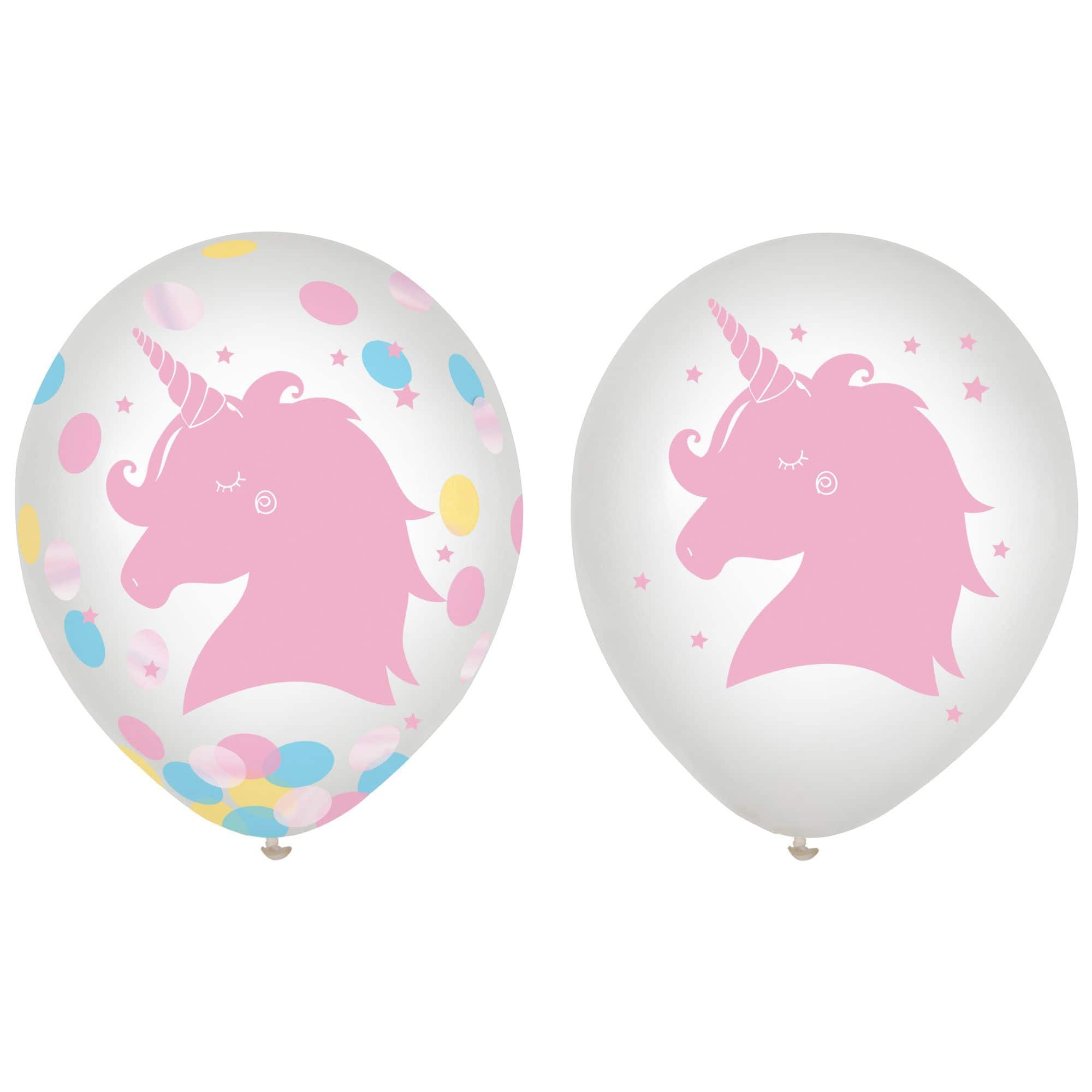 Unicorn Round Transparent Confetti Latex Balloons, Pink, 12-in, 6-pk ...