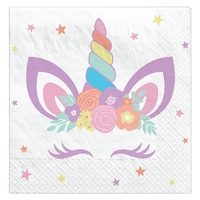 Unicorn Square Paper Disposable Beverage Napkins, White/Purple, 5-in, 16-pk, 2-ply, for Birthday Party Front_Flat
