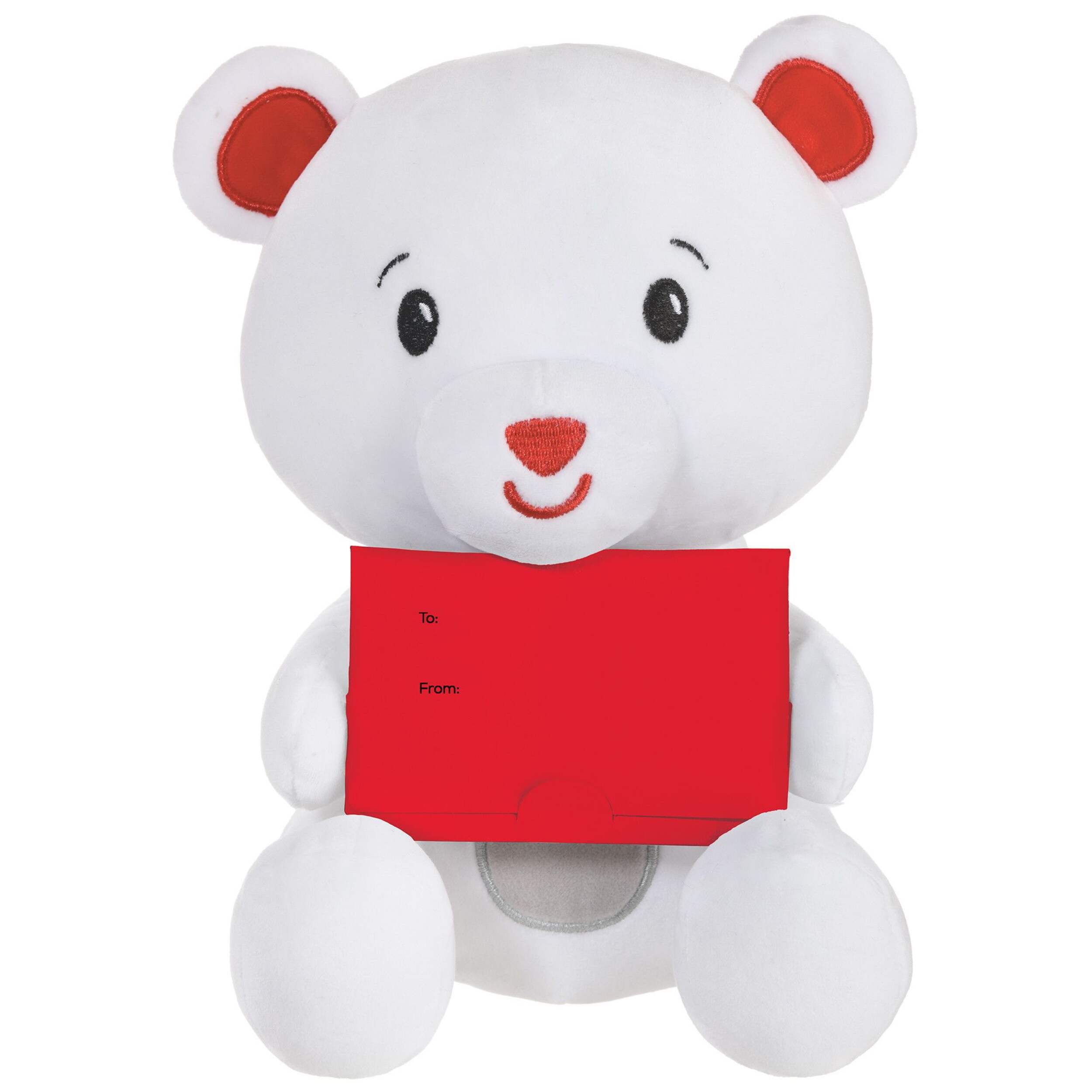 Bear Plush Balloon Weight Card Holder Accessory, White/Red, 8-in, for Valentine's Day/Graduation Front_Flat