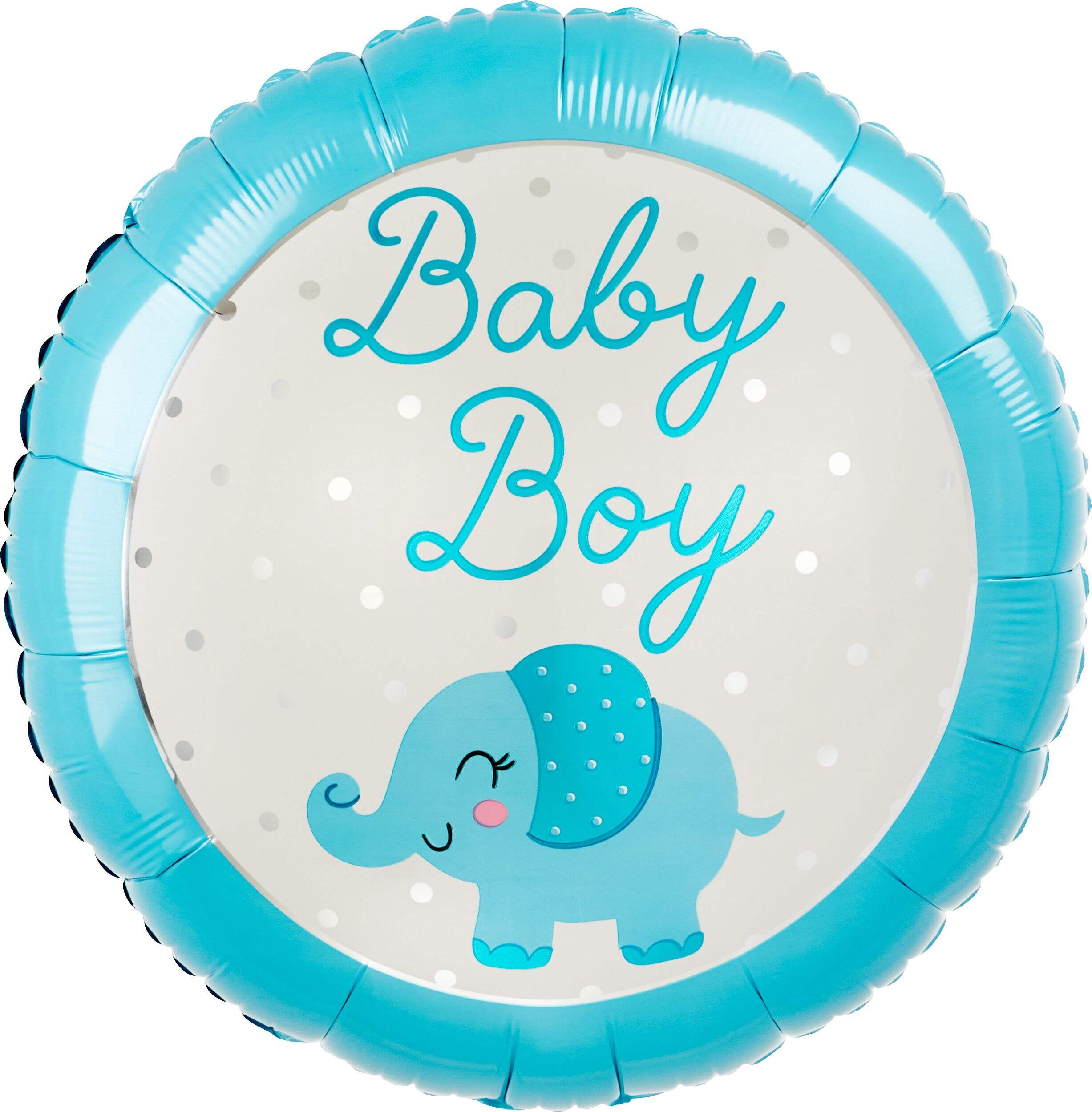 "Baby Boy" Round Satin Foil Balloon, Blue/White, 18-in, Helium Inflation & Ribbon Included for Baby Shower Front_Flat