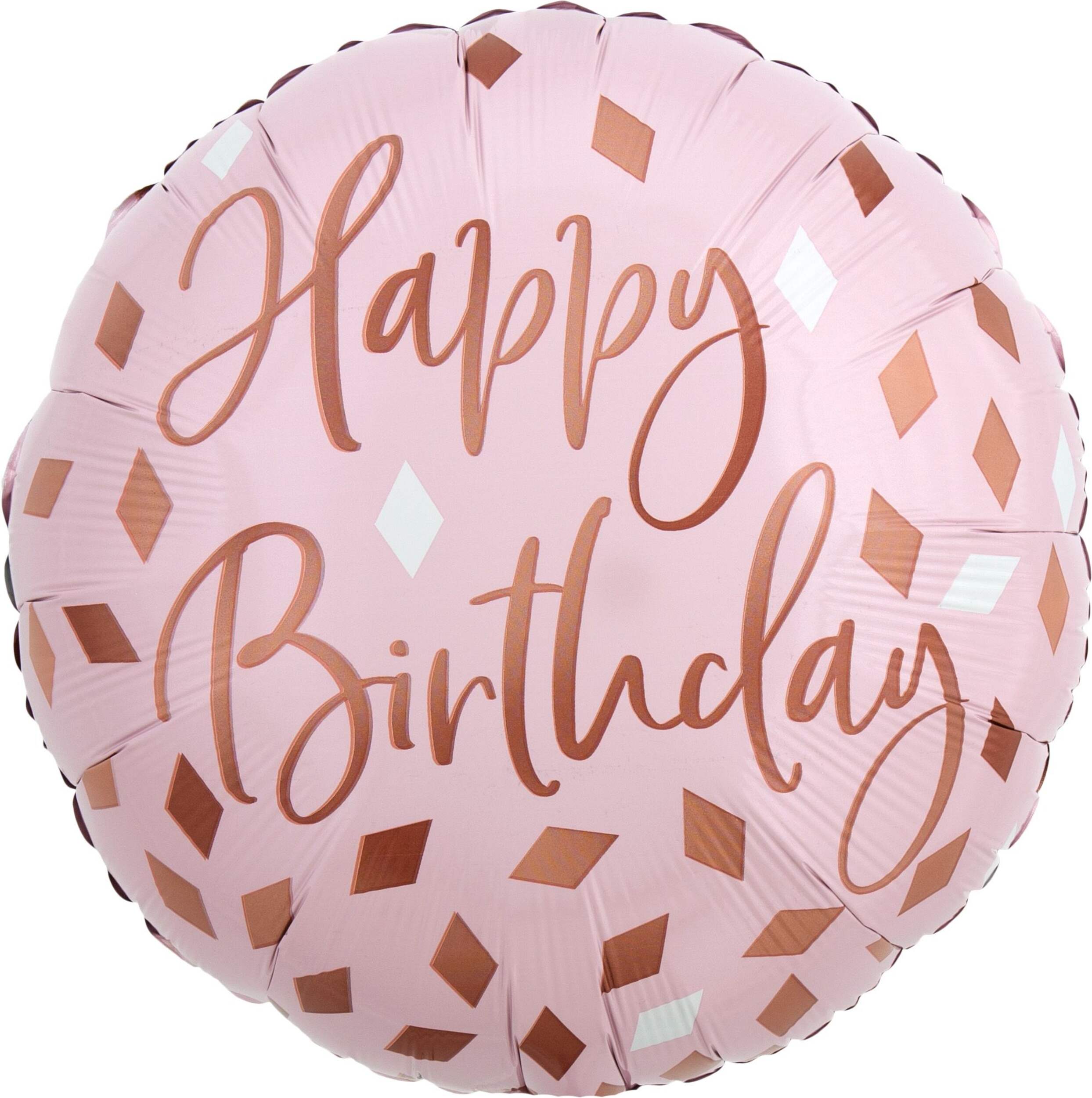 Ballon en aluminium satiné rond Blush Birthday Happy Birthday, or rose/rose, 18 po, gonflement à l'hélium et ruban inclus, pour fête d'anniversaire Front_Flat