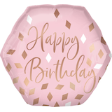Ballon en aluminium satiné octogone Blush Birthday Happy Birthday, or rose/rose, 23 po, gonflement à l'hélium et ruban inclus, pour fête d'anniversaire Front_Flat