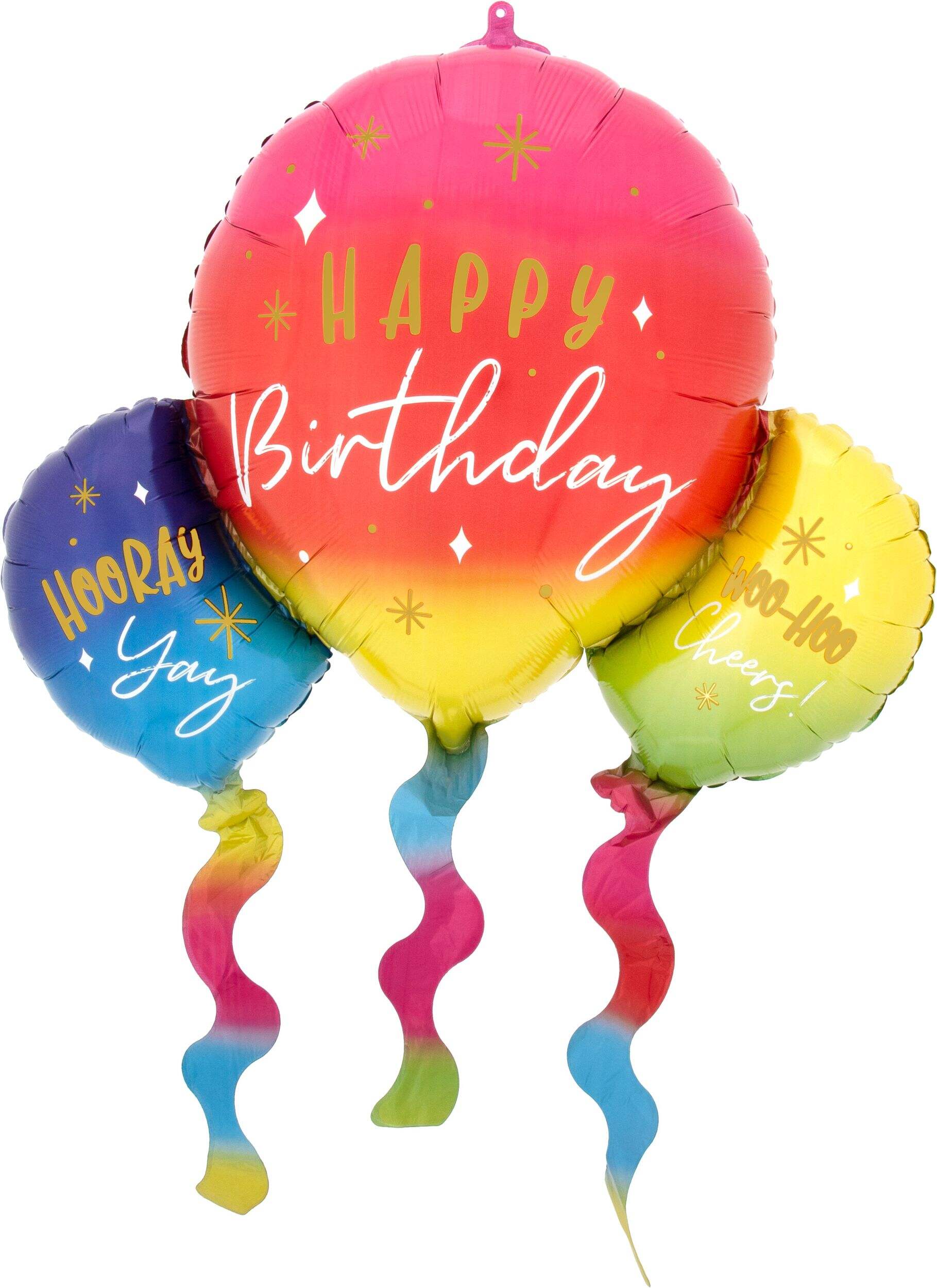 "Happy Birthday" Balloons Satin Foil Balloon, Multi-Coloured, 40-in, Helium Inflation & Ribbon Included for Birthday Party Front_Flat