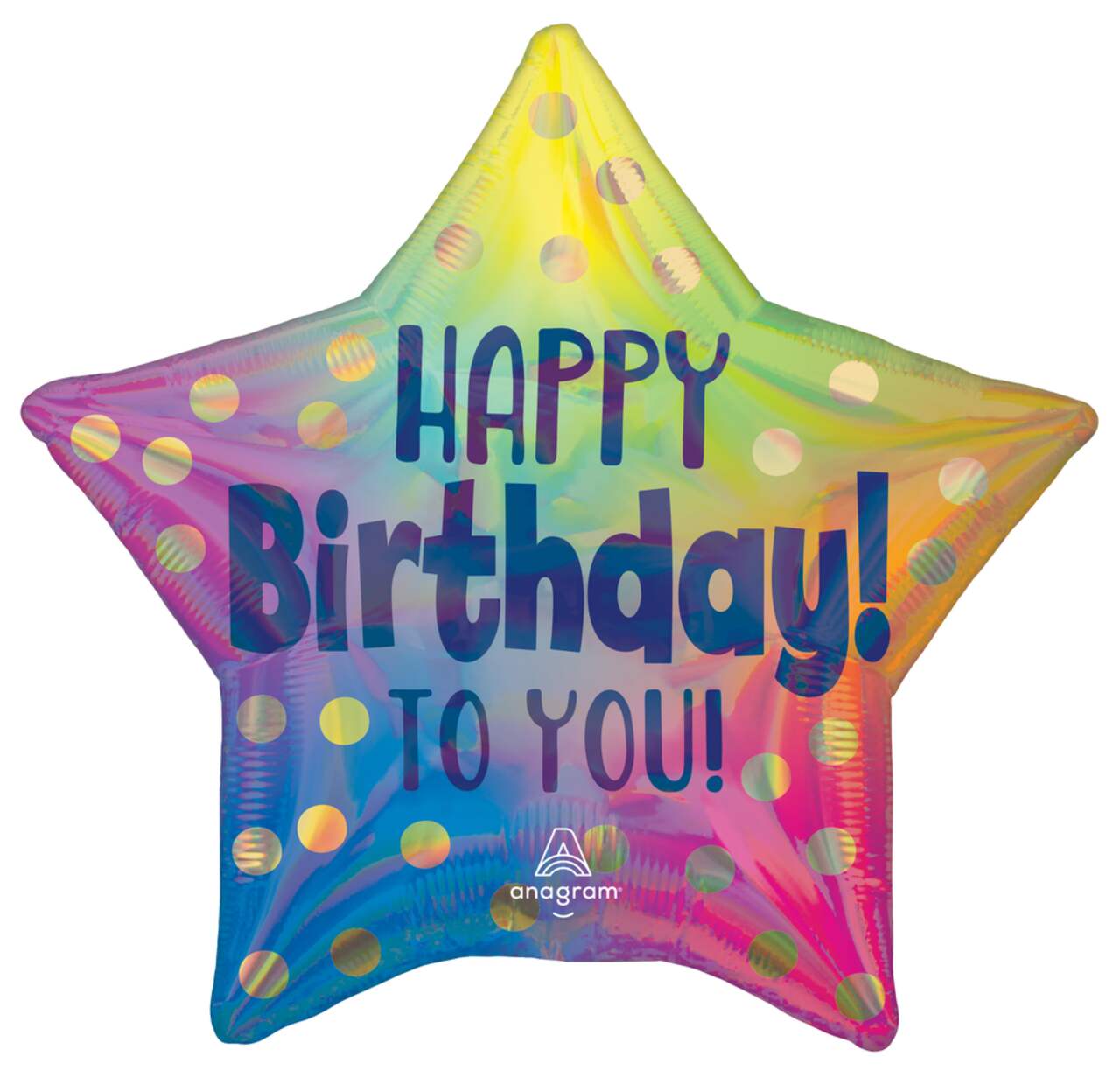 Ballon holographique à pois dorés Happy Birthday to You