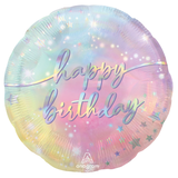 Ballon en aluminium satiné rond lumineux Happy Birthday, irisé/rose, 18 po, gonflement à l'hélium et ruban inclus, pour fête d'anniversaire Front_Flat