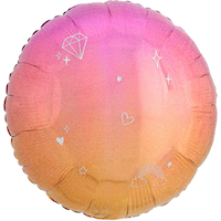Sparkle Round Satin Foil Balloon, Pink/Purple, Ombre, 18-in, Helium Inflation & Ribbon Included for Birthday Party Front_Flat