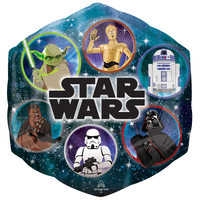 Ballon en aluminium satiné octogone Disney Star Wars Galaxie d'Aventures, bleu, 22 po, gonflement à l'hélium et ruban inclus, pour fête d'anniversaire