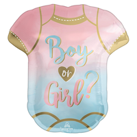 "Boy or Girl?" Onesie Satin Foil Balloon, Pink/Blue, 22-in, Helium Inflation & Ribbon Included for Gender Reveal Front_Flat