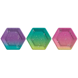 Sparkle Hexagon Paper Disposable Dessert Plates, Ombre Purple/Green/Pink, 7-in, 8-pk, for Birthday Party Overhead_Flat