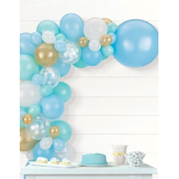Round Transparent Confetti Latex Balloon Garland Arch Kit, Blue/Gold/White, for Baby Shower/Gender Reveal/Birthday Party