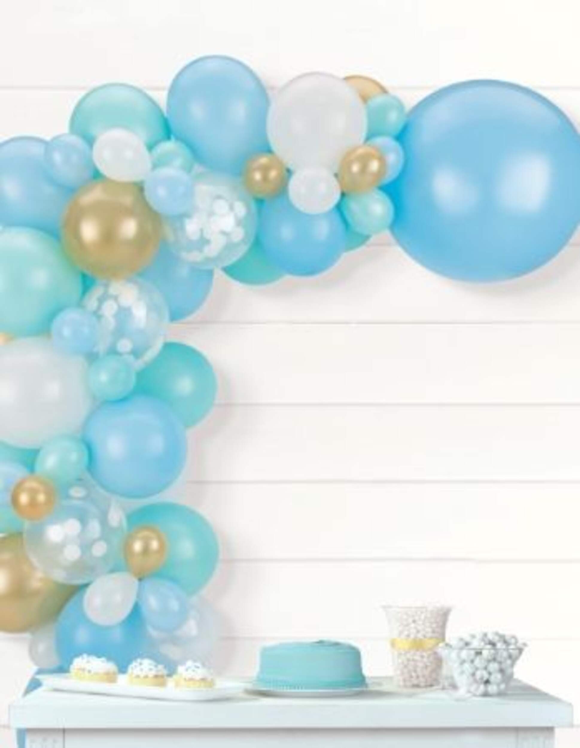 Round Transparent Confetti Latex Balloon Garland Arch Kit, Blue/Gold/White, for Baby Shower/Gender Reveal/Birthday Party Composite_or_Mixed