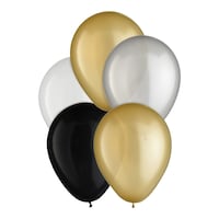 Ballons en latex ronds perle, or/argent/noir, 11 po, paq. 15, pour fête d'anniversaire