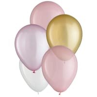 Round Pearl Latex Balloons, Pink/Gold/Rose Gold, 11-in, 15-pk, for Baby Shower/Birthday Party Front_Flat