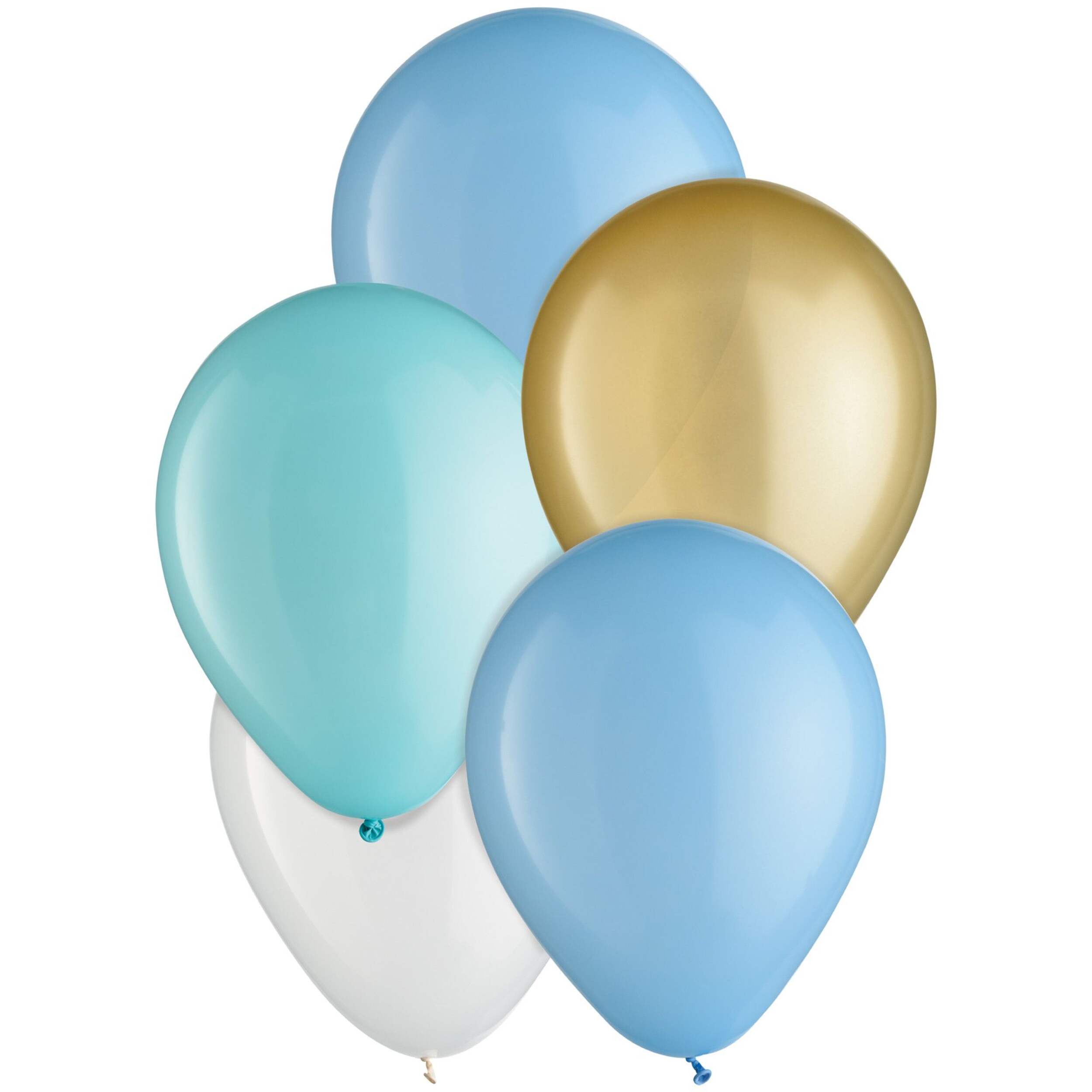 Round Pearl Latex Balloons, Blue/Gold/Teal, 11-in, 15-pk, for Birthday Party Front_Flat