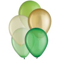 Ballons en latex ronds perle, vert/or, 11 po, paq. 15, pour fête d'anniversaire Front_Flat
