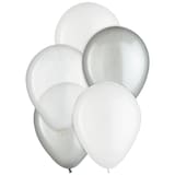 Ballons en latex ronds perle, argent/blanc, 11 po, paq. 15, pour fête d'anniversaire Front_Flat