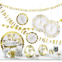 "Happy 50th Anniversary" Room & Table Centerpiece Decorating Kit, Gold, 14-in, 10-pk, for Anniversary Party Composite_or_Mixed