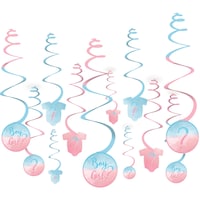 "Girl or Boy?" Swirl Hanging Decorations, Blue/Pink, 10-in, 12-pk, for Gender Reveal