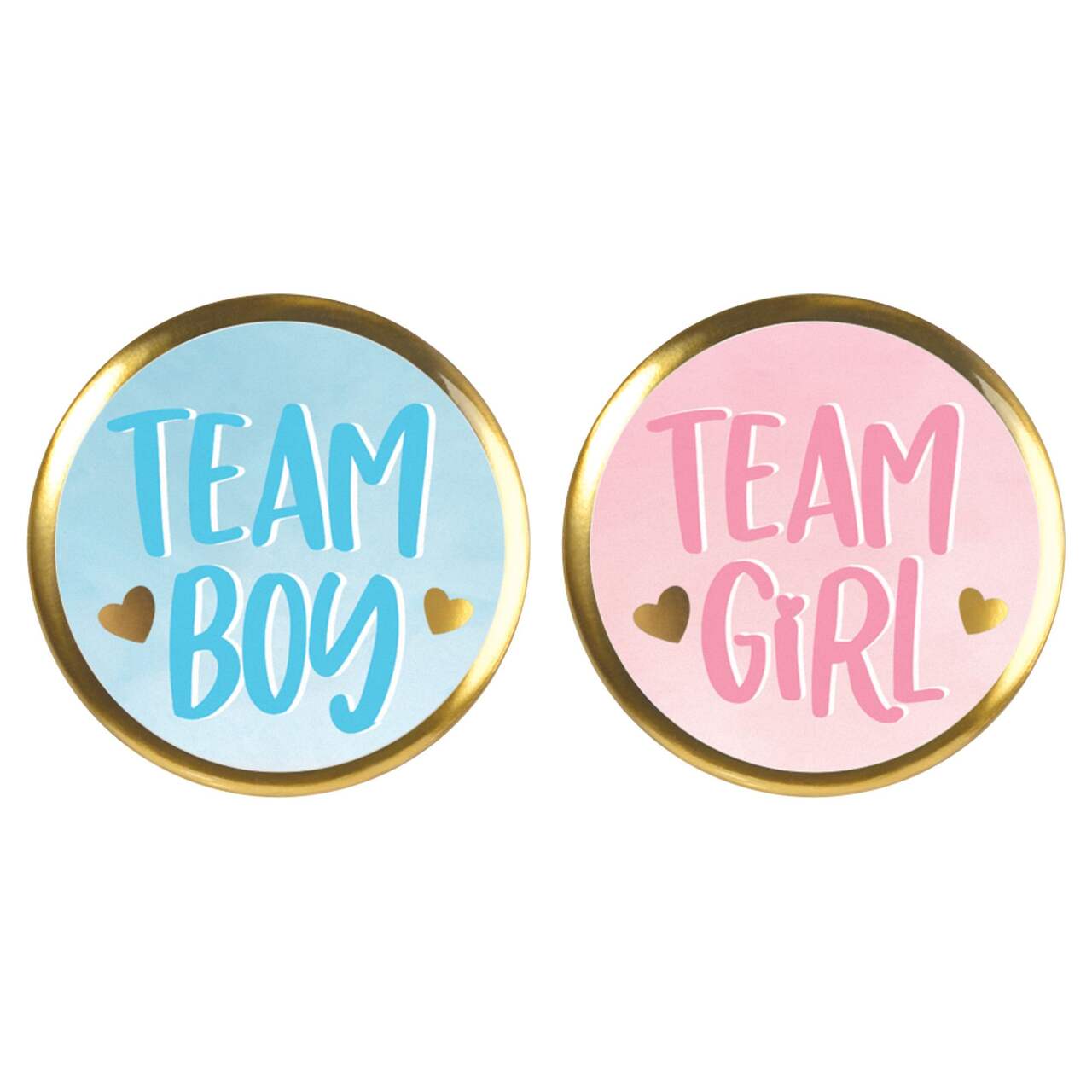 Team Boy or Team Girl Gender Reveal Button Pins, Pink/Blue/Gold
