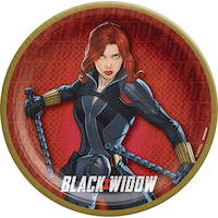 Disney Marvel Black Widow Round Paper Disposable Dessert Plates, Red/Black, 7-in, 8-pk, for Birthday Party Overhead_Flat