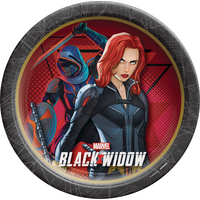 Disney Marvel Black Widow Round Paper Disposable Lunch Plates,Red/Black, 9-in, 8-pk, for Birthday Party Overhead_Flat