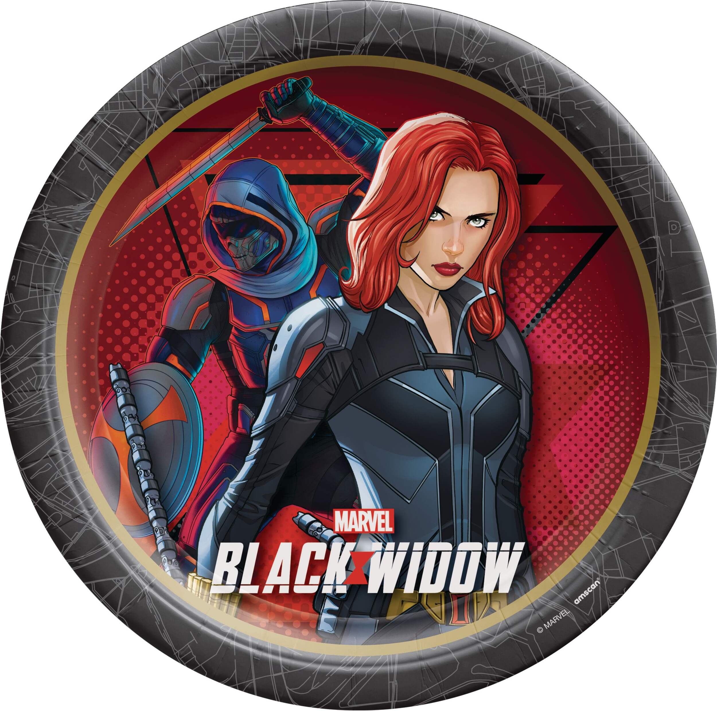 Disney Marvel Black Widow Round Paper Disposable Lunch Plates,Red/Black, 9-in, 8-pk, for Birthday Party Overhead_Flat