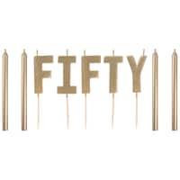 Golden Age "Fifty" Letter Wax Candle Set, Gold, 4.5-in, 9-pk, for Birthday Party