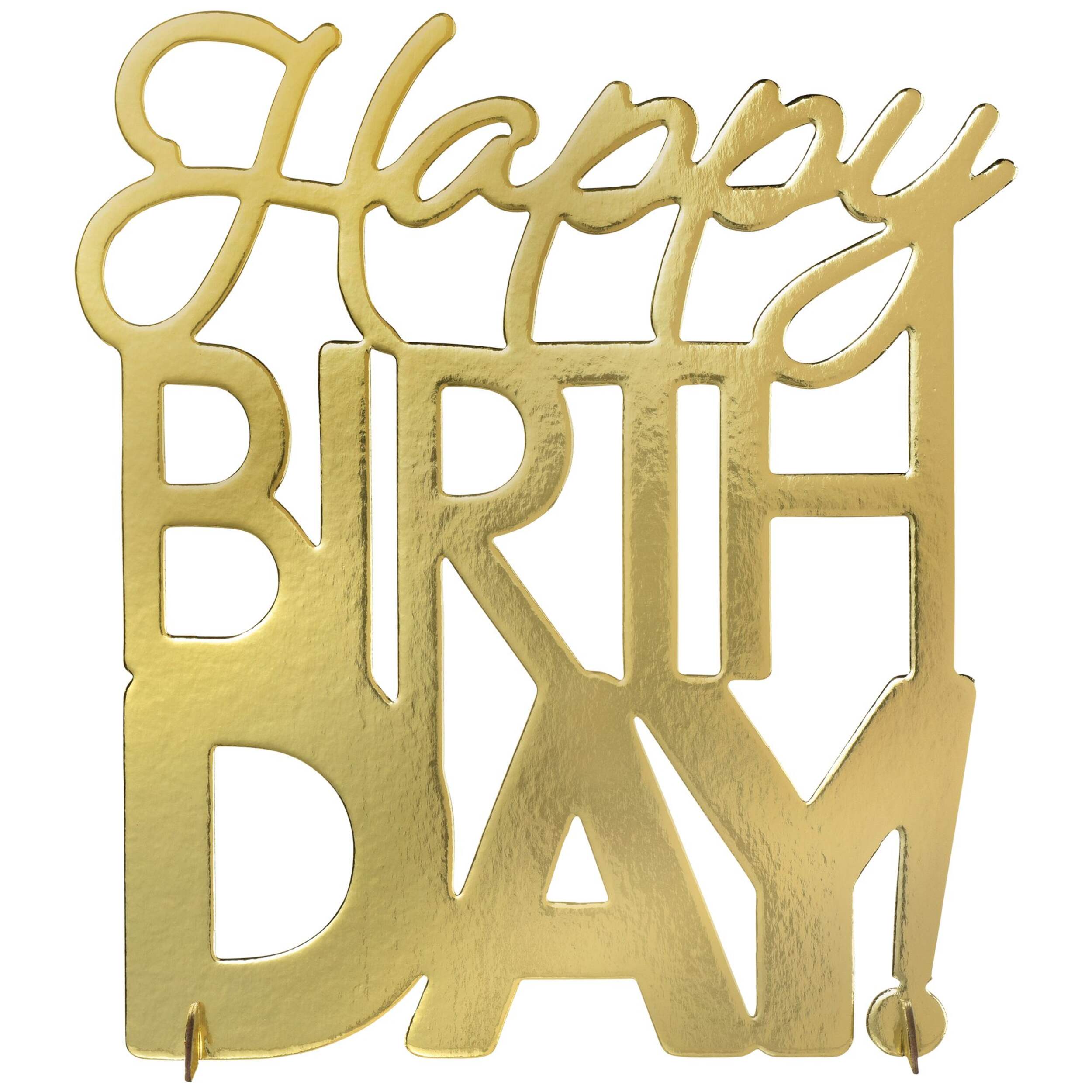 Golden Age "Happy Birthday" Foil Sign Table Centerpiece Decoration, Gold, 12.5-in, for Birthday Party Front_Flat