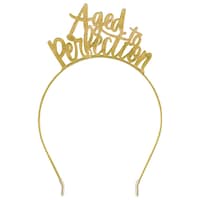 Golden Age "Aged to Perfection" Metal Headband, Gold, One Size, Wearable Accessory for Birthdays Front_Flat