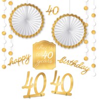 Golden Age "Happy 40th Birthday" Room & Table Centerpiece Decorating Kit, Gold/White, 10-in, 11-pk, for Birthday Party Front_Flat