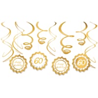 Golden Age "60 Happy Birthday" Swirl Hanging Decorations, Gold/White, 8-in, 12-pk, for Birthday Party